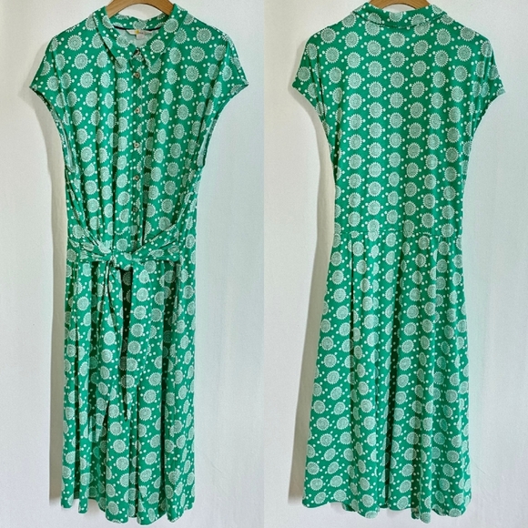 🇬🇧 Boden Green Sleeveless Cotton Front-Tie Floral Print Midi Dress - Picture 7 of 16